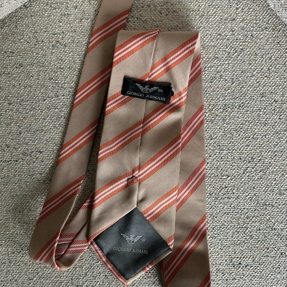 Giorgio Armani men’s striped beige and burnt orange tie - Picture 2 of 2